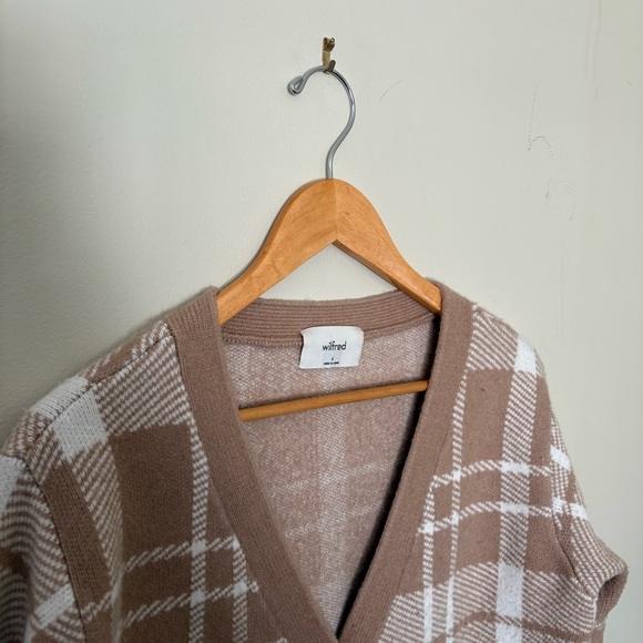 Wilfred Aritzia Bethany Plaid Cardigan - Tan and White - Women’s Small - Picture 3 of 6